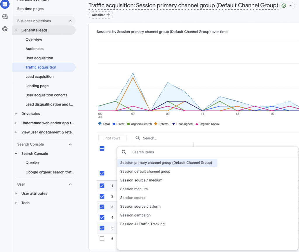view the ai traffic from traffic acquisition in ga4.